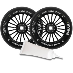 Set 2 Stück Divine 110 mm Turbo Räder schwarz + Divine Öl für Lager