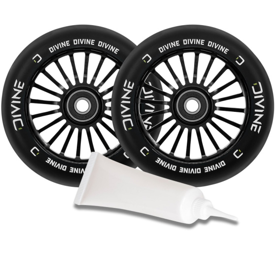 Set 2 Stück Divine 110 mm Turbo Räder schwarz + Divine Öl für Lager
