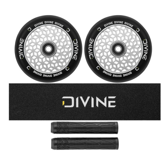 Set 2 Stück Divine 110 mm Light Core Rollen Silber + Divine Griptape + Divine Griffe