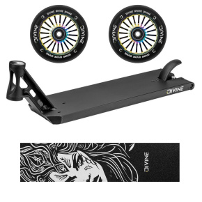 Set Deck Divine Forget Street 6" 560 mm schwarz + 2 Stück Rollen Divine 110 mm Turbo Neochrome + Divine Nyx Griptape