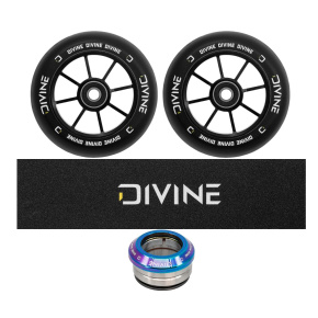Set 2 Stück Divine 120 mm Spoked Rollen schwarz + Divine Griptape + Divine Headset Set 2 Stück Divine 120 mm Spoked Rollen schwarz + Divine Griptape + Divine Headset