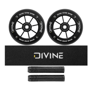 Set 2 Stück Divine 120 mm Spoked Rollen schwarz + Divine Griptape + Divine Griffe