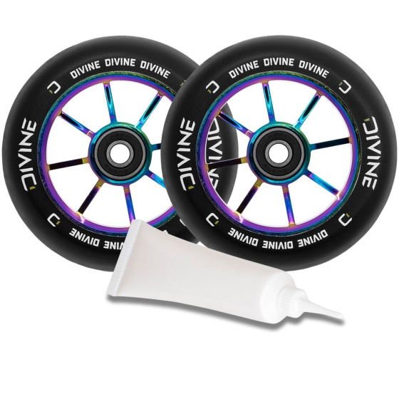 Set 2 Stück Divine 120 mm Spoked Rollen Neochrome + Divine Öl für Lager