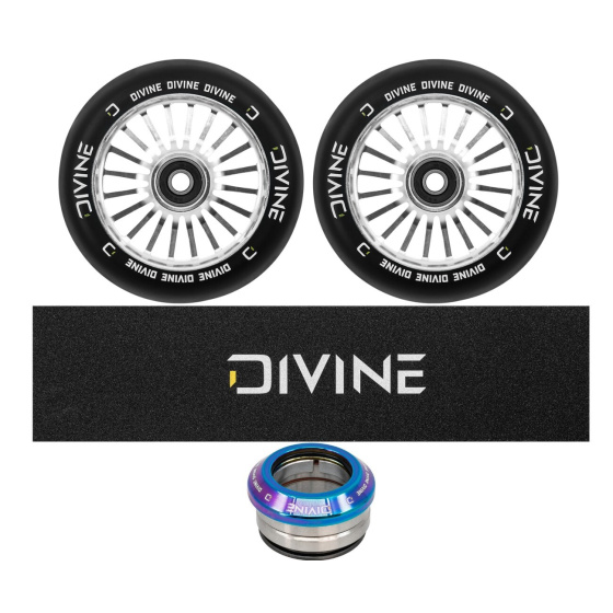 Set 2 Stück Divine 110 mm Turbo Rollen Silber + Divine Griptape + Divine Headset