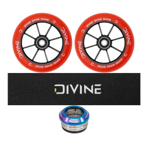 Set 2 Stück Divine Rollen 110 mm Spoked rot + Divine Griptape + Divine Headset