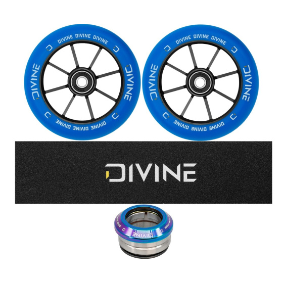 Set 2 Stück Divine Rollen 110 mm Spoked blau + Divine Griptape + Divine Headset