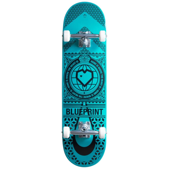 Skateboard Blaupause Zuhause Herz 8.25" Schwarz/Türkis