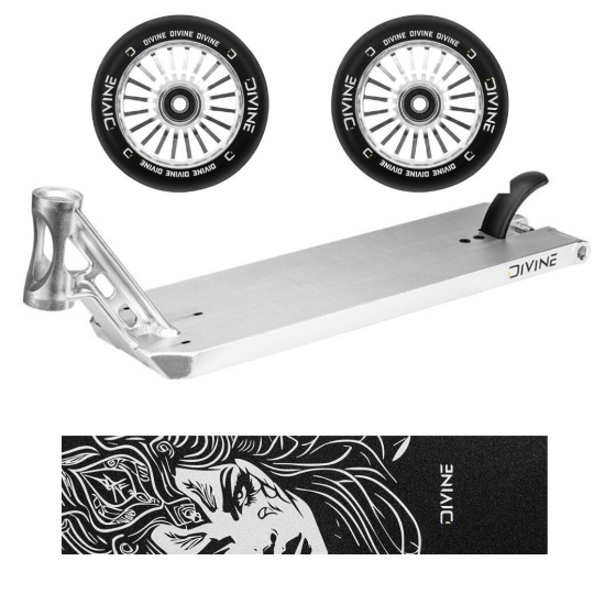 Set Deck Divine Forget Street 6" 580 mm silber + 2 Stück Divine 110 mm Turbo Räder silber + Divine Nyx Griptape