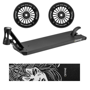 Set Deck Divine Forget Street 6" 580 mm schwarz + 2 Stück Divine 110 mm Turbo Rollen schwarz + Divine Nyx Griptape