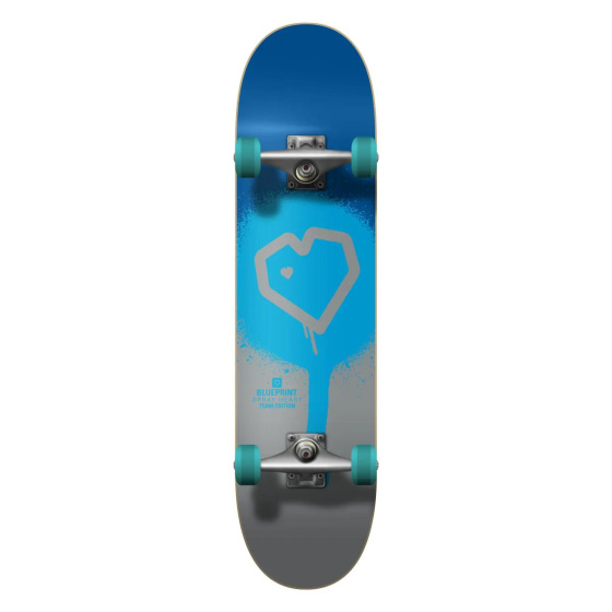 Blueprint Spray Heart V2 Skateboard Komplett (7.5"|Blau/Silber/Türkis)